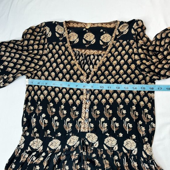 SPELL Bohemian Royale Playdress Charcoal Black Brown Paisley Floral Mini XS - Picture 10 of 16